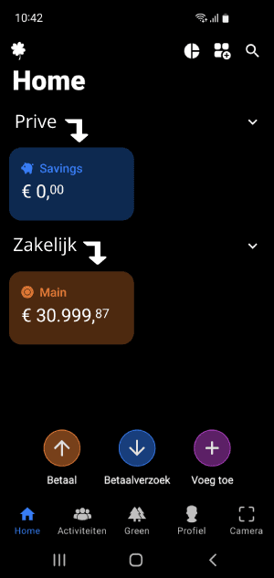 bunq app met privé en zakelijk account